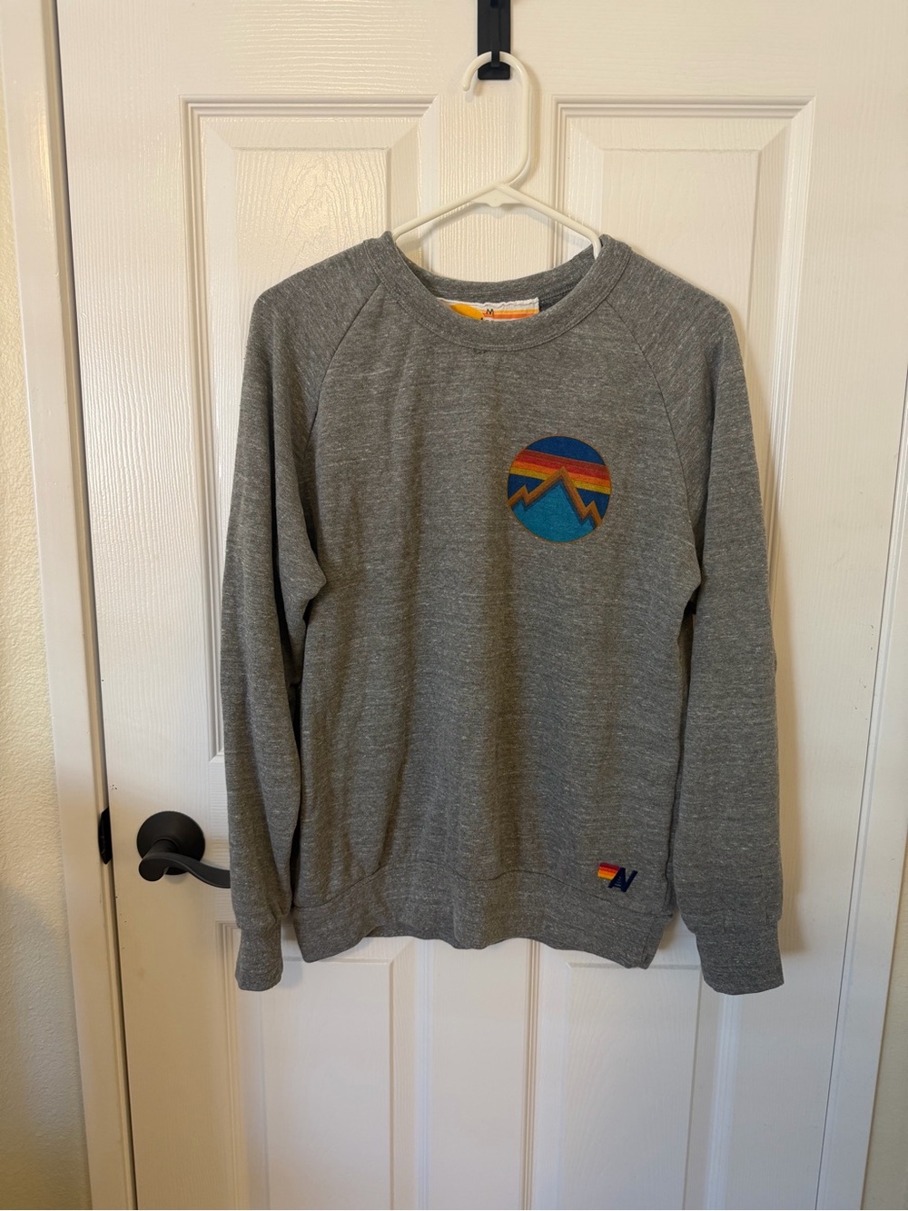 Aviator Nation Grey Crewneck Sweatshirt with Multicolor Mountain
